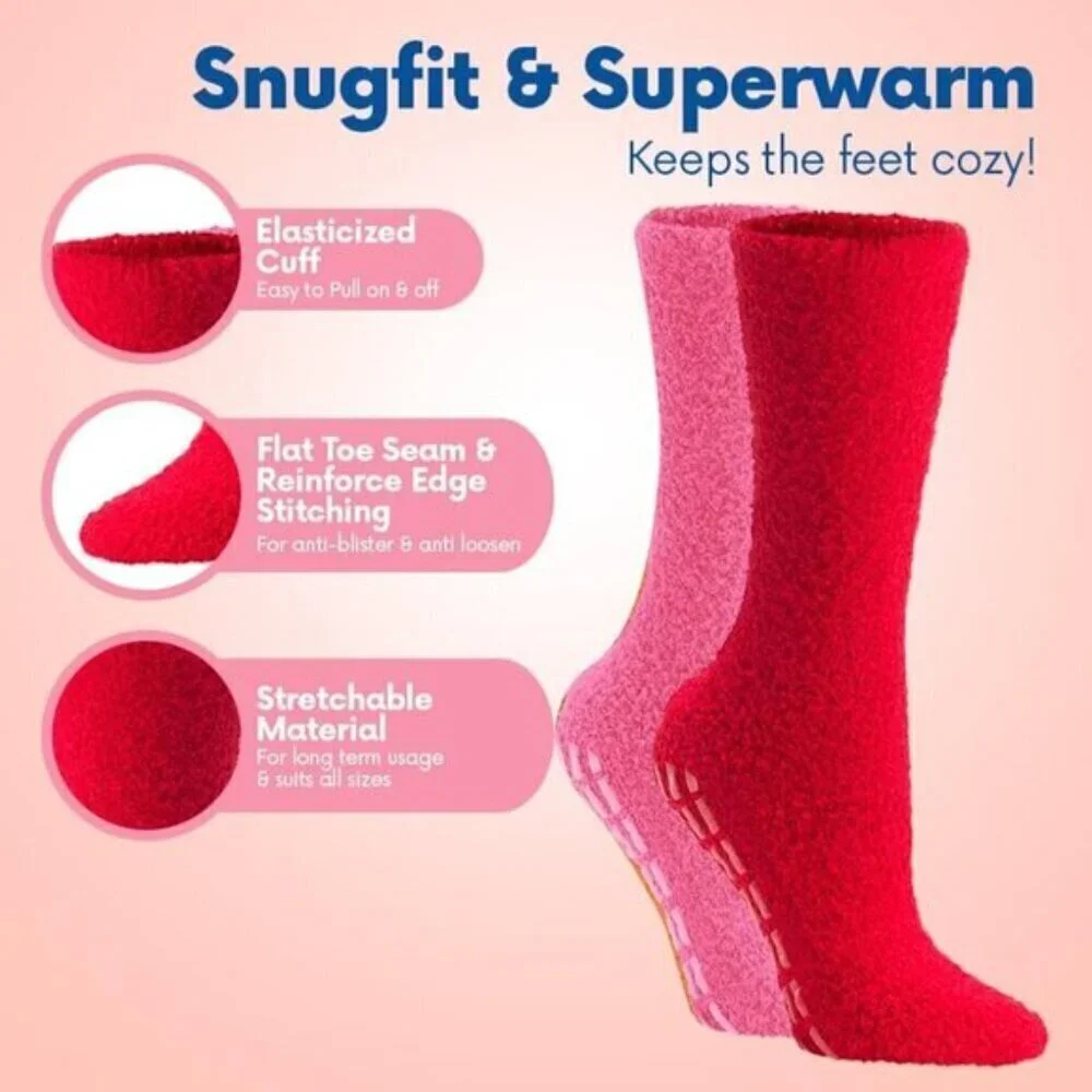 Debra Weitzner Women’s Fuzzy Non-Slip Slipper Socks – Warm & Cozy (5/6 Pairs)